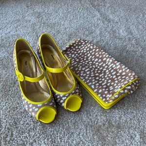 JCrew MaryJane Calf Peep Toe Shoes Size 5.5 +Purse